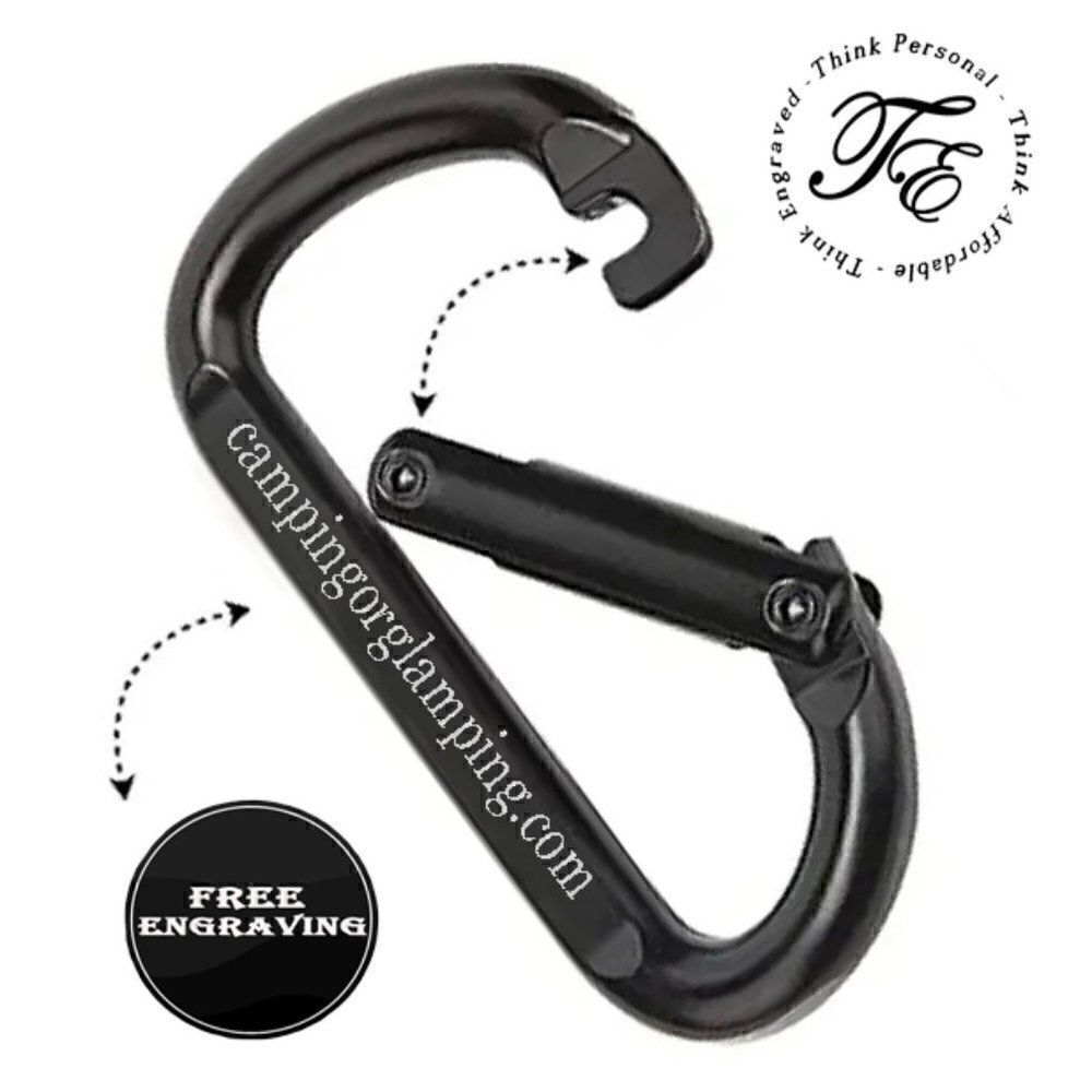 Engraved Black Carabiner Keychain Ring - Personalized Camping Carabiner